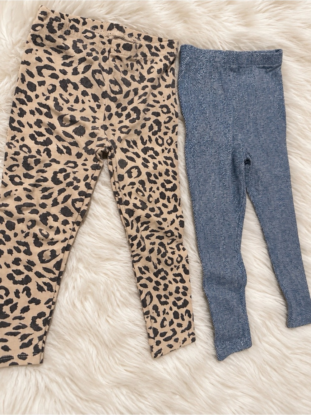 2T Toddlers Leopard Print & Blue Knit Leggings Duo
